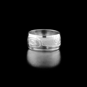 Canadian First Nations, Hand Carved Sterling Silver 3/8" Hummingbird Ring, Indigenous Native Jewellery, Coast Salish