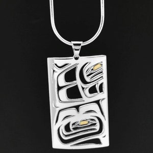 Canadian First Nations, Cutout Sterling Silver and 14K Gold Raven Box Pendant, Indigenous Native Jewellery, Tahltan Nation