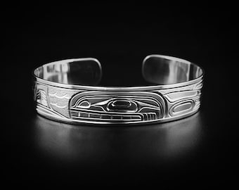 カナダ先住民族、手彫りスターリングシルバー3/8インチダブルレイヴン