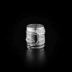 Canadian First Nations, Hand Carved Sterling Silver Eagle Charm Bead, Indigenous Native Jewellery