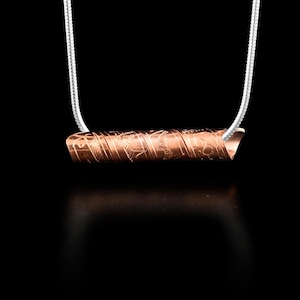 Canadian First Nations, Hand Carved Copper Raven Spiral Cylinder Pendant, Indigenous Native Jewellery, Coast Salish