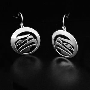 Canadian First Nations, Cutout Sterling Silver Round Eagle Earrings, Indigenous Native Jewellery, Tahltan Nation