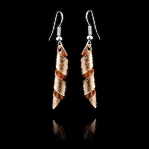 Canadian First Nations, Hand Carved Copper Orca Drop Spiral Earrings, Indigenous Native Jewellery, Coast Salish