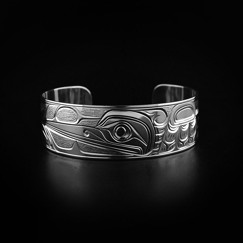 Kwakwaka/'wakw Hand Carved Sterling Silver 34 Hummingbird Bracelet Indigenous Jewellery Northwest Coast First Nations
