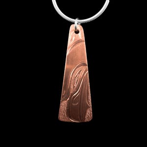 Canadian First Nations, Hand Carved Long Tapered Copper Raven Pendant, Indigenous Native Jewellery, Kwakwaka&#39;wakw