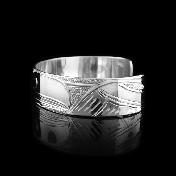 Canadian First Nations, Hand Carved Sterling Silver 5/8
