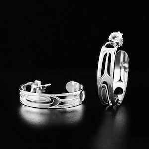 Canadian First Nations, Cutout Sterling Silver Feather Hoop Earrings, Indigenous Native Jewellery, Tahltan Nation