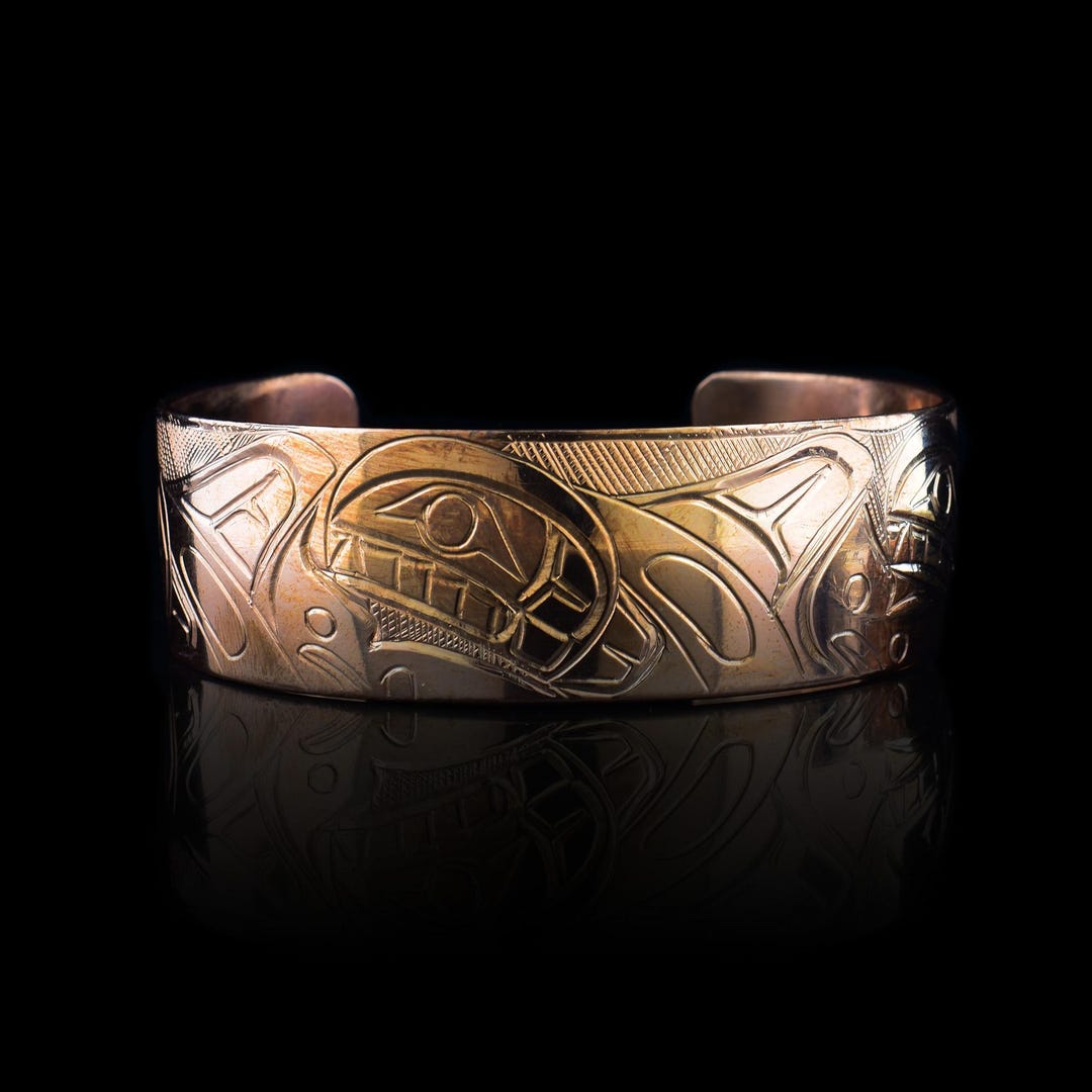 Northwest Coast First Nations, Hand Carved Orca Pod 3/4 Copper Cuff ...