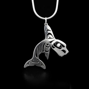 Canadian First Nations, Sterling Silver Pierced Mini Orca Pendant, Indigenous Native Jewellery, Tahltan Nation