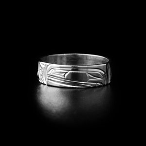 West Coast Native, Hand Carved Heavy Gauge 1/4&quot; Sterling Silver Orca Ring, First Nations Jewellery, Kwakwaka&#39;wakw
