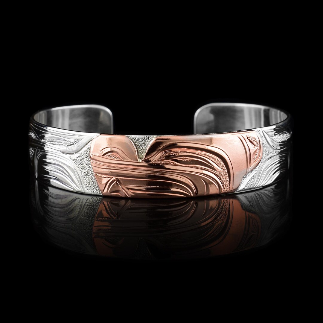 カナダ先住民族、手彫りの繊細な1/2インチウルフシルバー銅