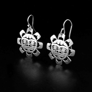 Kanadische Indianer, Sterling Silber Sonnen-Ohrringe mit Ausschnitt, Indianer Schmuck, Tahltan Nation