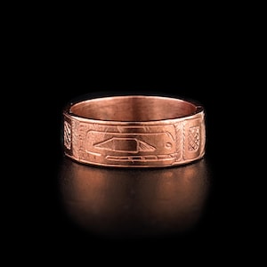 Canadian First Nations, Hand Carved Copper Band Orca Ring, Indigenous Native Jewellery, Coast Salish