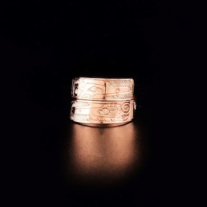 Canadian First Nations, Hand Carved Copper Double Hummingbird Wrap Ring, Indigenous Native Jewellery, Coast Salish