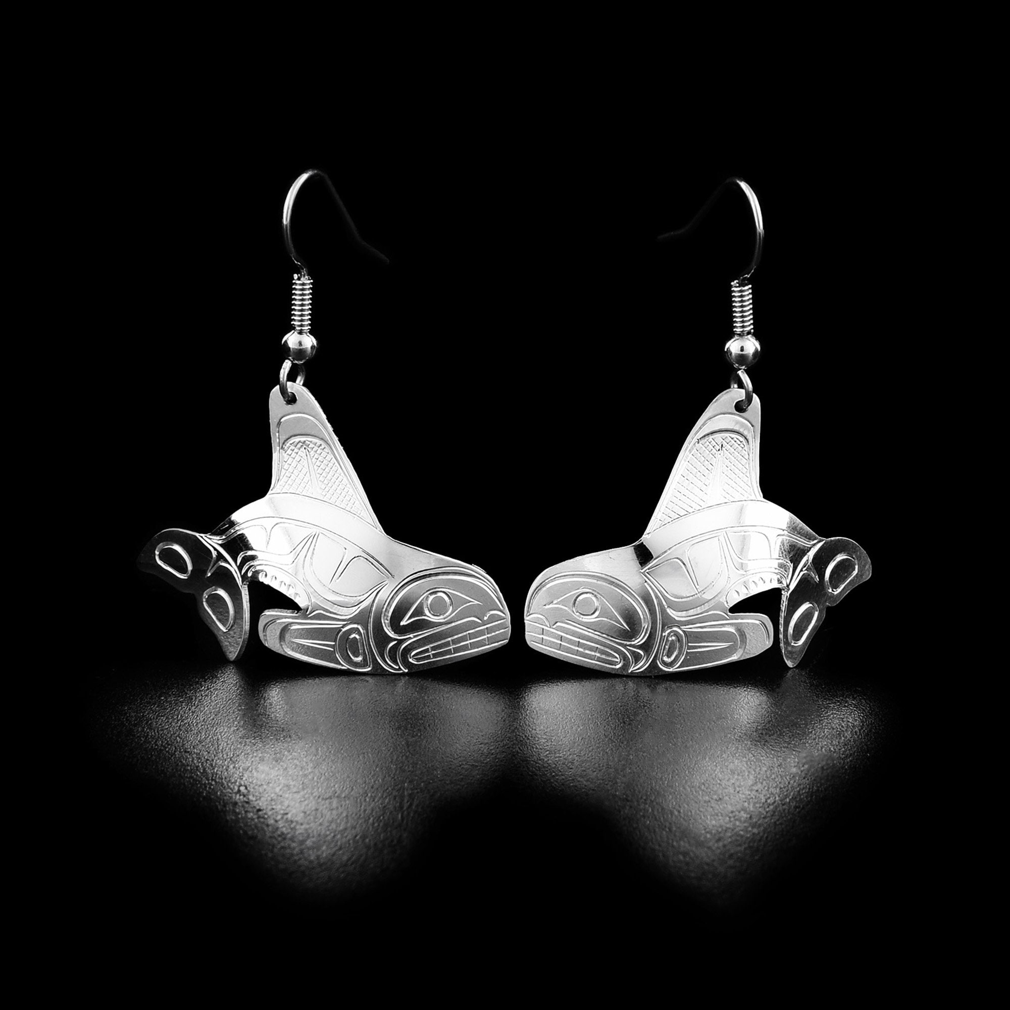 Canadian First Nations, Hand Carved Sterling Silver Orca Shape