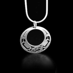Canadian First Nations, Sterling Silver Mini Offset Raven Pendant, Indigenous Native Jewellery, Tahltan Nation