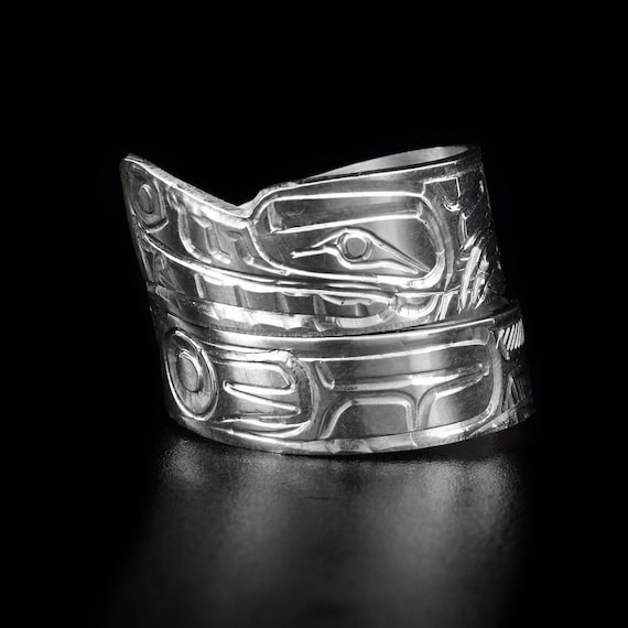 Canadian First Nations, Hand Carved Sterling Silver 3/8
