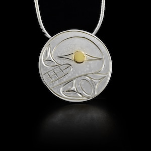 Canadian First Nations, Hand Carved Sterling Silver And 14K Gold Orca Pendant, Indigenous Native Jewellery, Kwakwaka&#39;wakw