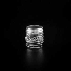 Canadian First Nations, Hand Carved Sterling Silver Orca Charm Bead, Indigenous Native Jewellery