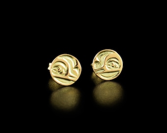 Canadian First Nations, 14K Gold Hummingbird Cast Stud Earrings, Indigenous Native Jewellery, Kwakwaka'wakw