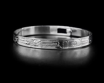 ネイティブバングル スターリングシルバー 手彫り シャチデザイン