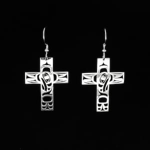 Canadian First Nations, Cutout Sterling Silver Eagle Cross Earrings, Indigenous Native Jewellery, Tahltan