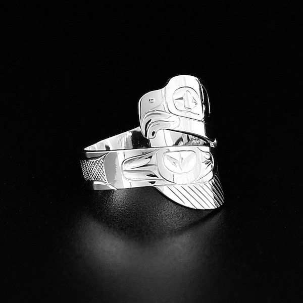 Northwest Coast Indigenous, Hand Carved Sterling Silver Eagle Wrap Ring, First Nations Jewellery, Tlingit