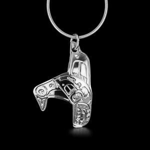 Canadian First Nations, Hand Carved Sterling Silver Orca Shaped Pendant, Indigenous Native Jewellery, Coast Salish