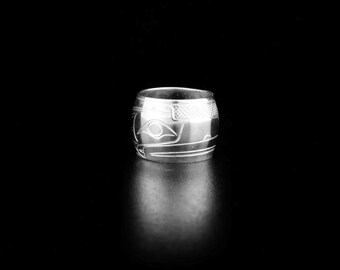 Canadian First Nations, Hand Carved Sterling Silver Raven Spirit Bead, Indigenous Native Jewellery