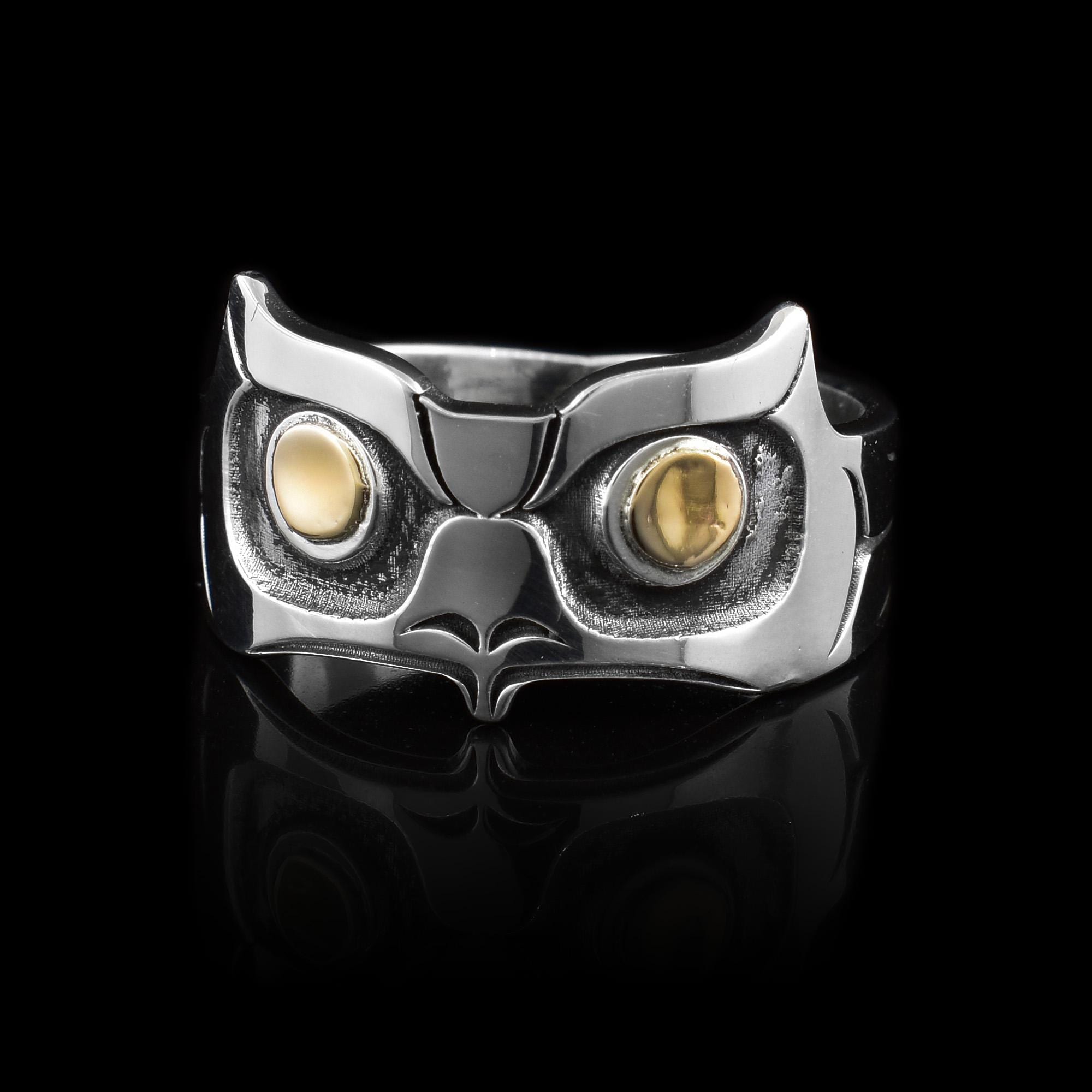 Canadian First Nations, Owl Chunky Gold and Silver Ring, Indigenous Native Jewellery, Tahltan Nation