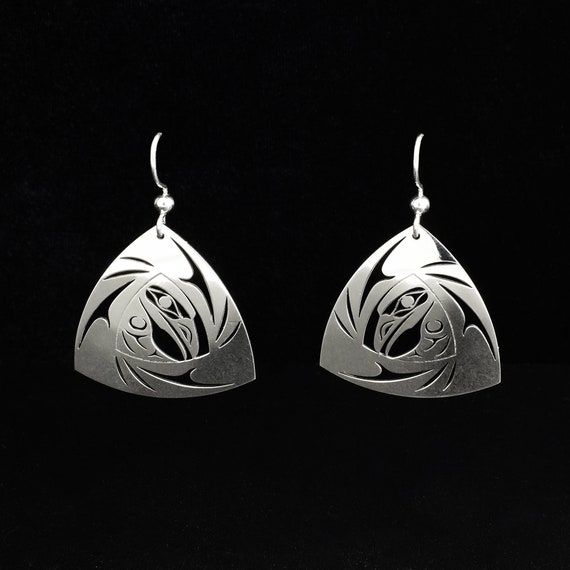Canadian First Nations, Sterling Silver Raven Triangle Earrings, Indigenous Native Jewellery, Tahltan