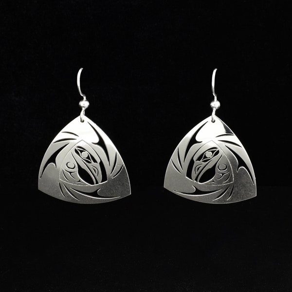 Canadian First Nations, Sterling Silver Raven Triangle Earrings, Indigenous Native Jewellery, Tahltan