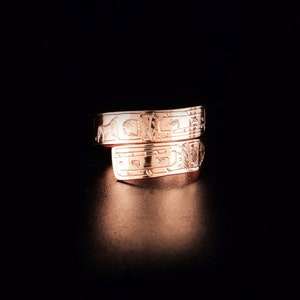 Canadian First Nations, Hand Carved Copper Double Orca Wrap Ring, Indigenous Native Jewellery, Coast Salish