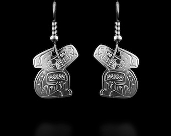 Canadian First Nations, Hand Carved Sterling Silver Cutout Wolf