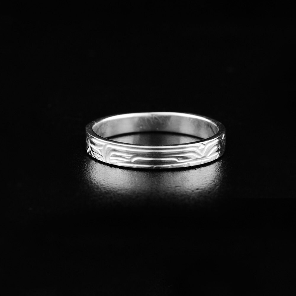 Northwest Coast Indigenous, Hand Carved Sterling Silver 1/8" Raven Ring, First Nations Jewellery, Kwakwaka'wakw