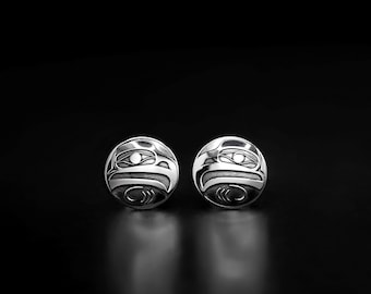 Canadian First Nations, Sterling Silver Round Eagle Stud Earrings, Indigenous Native Jewellery, Tahltan Nation