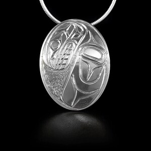 Canadian First Nations, Hand Carved Sterling Silver Oval Orca Pendant, Indigenous Native Jewellery, Kwakwaka&#39;wakw