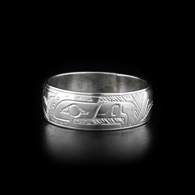 Indigious Nice Rings Northwest Coast Indigenous, Hand Carved Sterling Silver 5/16