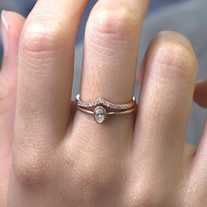 Lovely 0.50 CTW Oval Cut Wedding Ring Set / 14k Solid Rose Gold / Bezel Set / Pave Set Round Shoulders / Bridal Set /Daily Wear Gold Jewelry