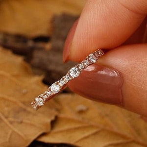 Womens Half Eternity Wedding Band 14k SOLID White Gold Engagement Ring Band / Wedding Ring / Stacking Ring / Stackable Band Anniversary Band