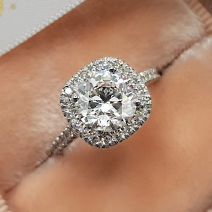 1.5 CT Round Cut Square Halo Moissanite Ring, Unique Wedding Ring, 14k Gold Engagement Ring, Art Deco Promise Ring, Anniversary Gifts/Ring