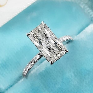 Super Elongated 2.15 CT Radiant Cut Moissanite Engagement Ring | Solitaire Wedding Ring | Hidden Halo Bridal Ring | Anniversary Gifts/Ring