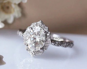 2 CT Oval Halo Moissanite Engagement Ring / Halo Ring / Oval Moissanite Ring / Promise Ring / Wedding Ring / 14K White Gold Ring For Women