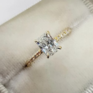 Unique 1 CT Radiant Cut Moissanite Engagement Ring | Forever One Radiant Solitaire Ring | Half Eternity Wedding Ring | Anniversary Gift/Ring