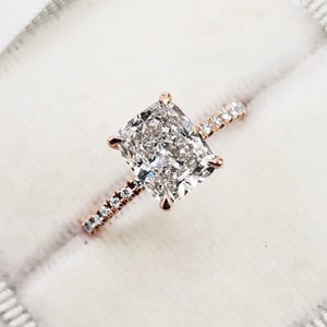 Elongated 2.35 CT Cushion Cut Moissanite Solitaire Ring/ Hidden Halo Engagement Ring/ Dainty Wedding Ring/ Proposal Ring/ Anniversary Gifts