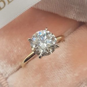 Dainty 3 CT Round Cut Moissanite Engagement Ring Hidden Halo Bridal Ring Classic 4 Prongs Wedding Ring Unique 14k Gold Solitaire Ring/Gifts
