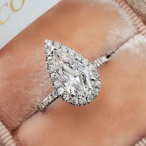 1.71 CT Pear Cut Halo Engagement Ring, Art Deco Wedding Ring, Pear Bridal Ring, Promise Ring, Minimalist Jewelry, Anniversary Gifts/Ring