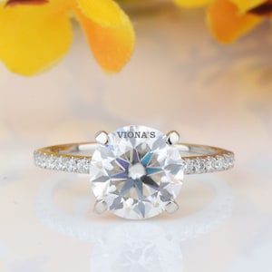 2 CT Round Cut Moissanite Engagement Ring, 14k Solid Gold Wedding Ring, Hidden Halo Ring, Solitaire Proposal Ring, Promise Anniversary Gifts