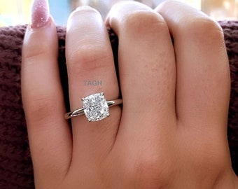 2.00 CT Moissanite Engagement Ring Cushion Cut Moissanite Engagement Ring 14K White Gold Engagement Ring Solitaire Moissanite Ring For Her