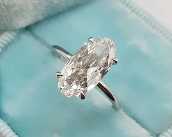 Hidden Halo 2.23 CT Oval Cut Moissanite Engagement Ring, Delicate Wedding Ring, Elongated Oval Solitaire Ring, Unique Anniversary Gifts/Ring